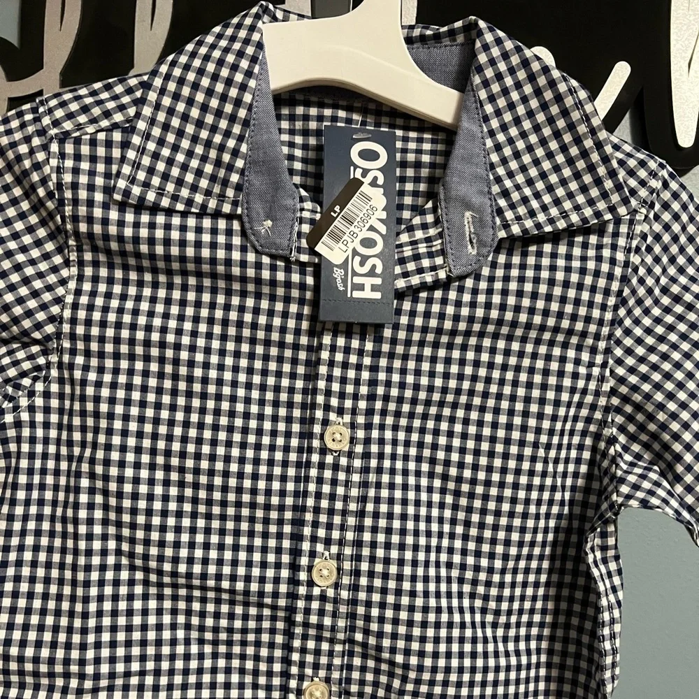 🇺🇸 $5 🇺🇸 OshKosh B'gosh Blue and White Gingham Short Sleeve Button Down Shirt